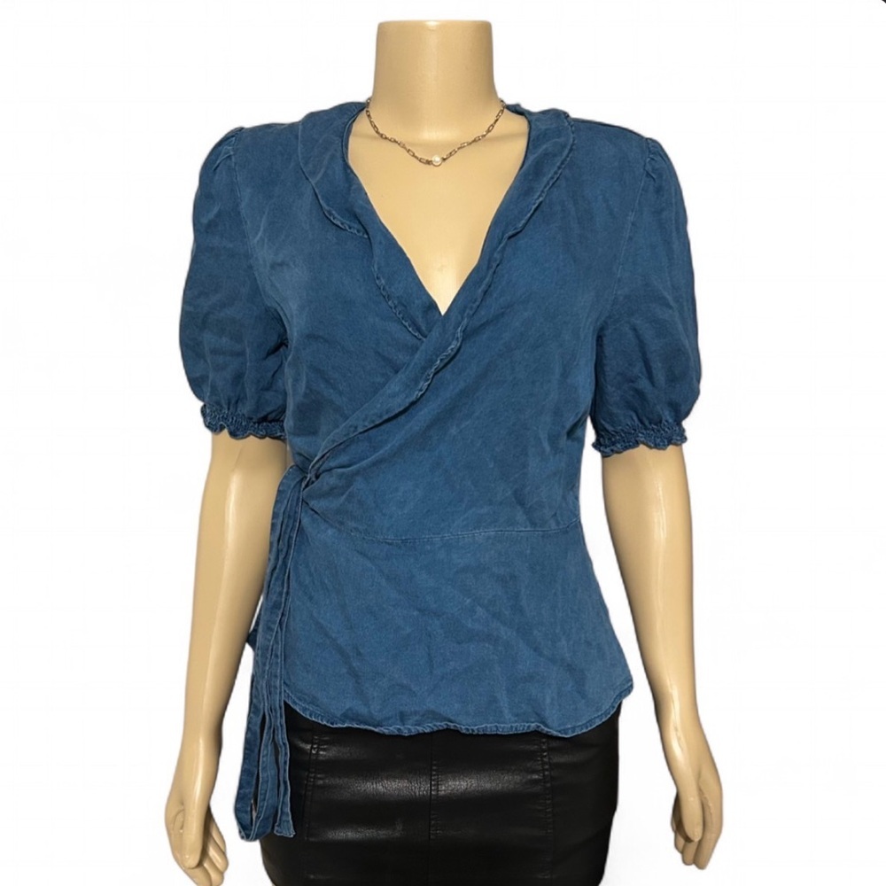 Old Navy Denim Blue Wrap Blouse
